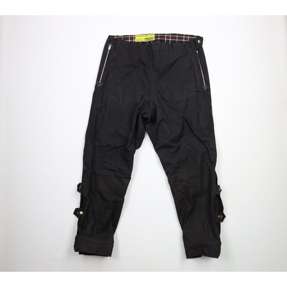 Vintage 70s Barbour Mens 40x30 Waxed Cotton Lined Motorcycle Riding Pants Black
